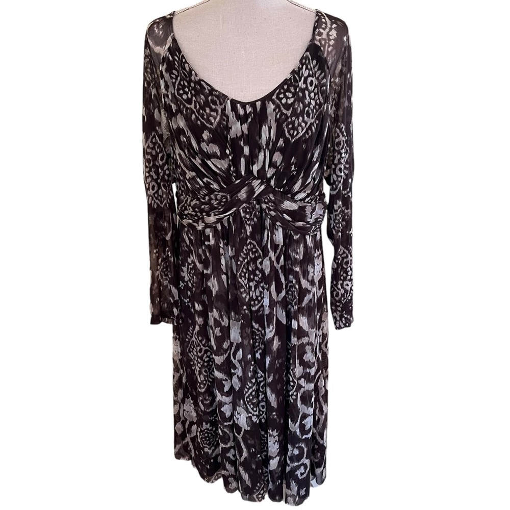 INC International Concepts Brown/White "Blurred Vines" Tribal Print Midi Dress